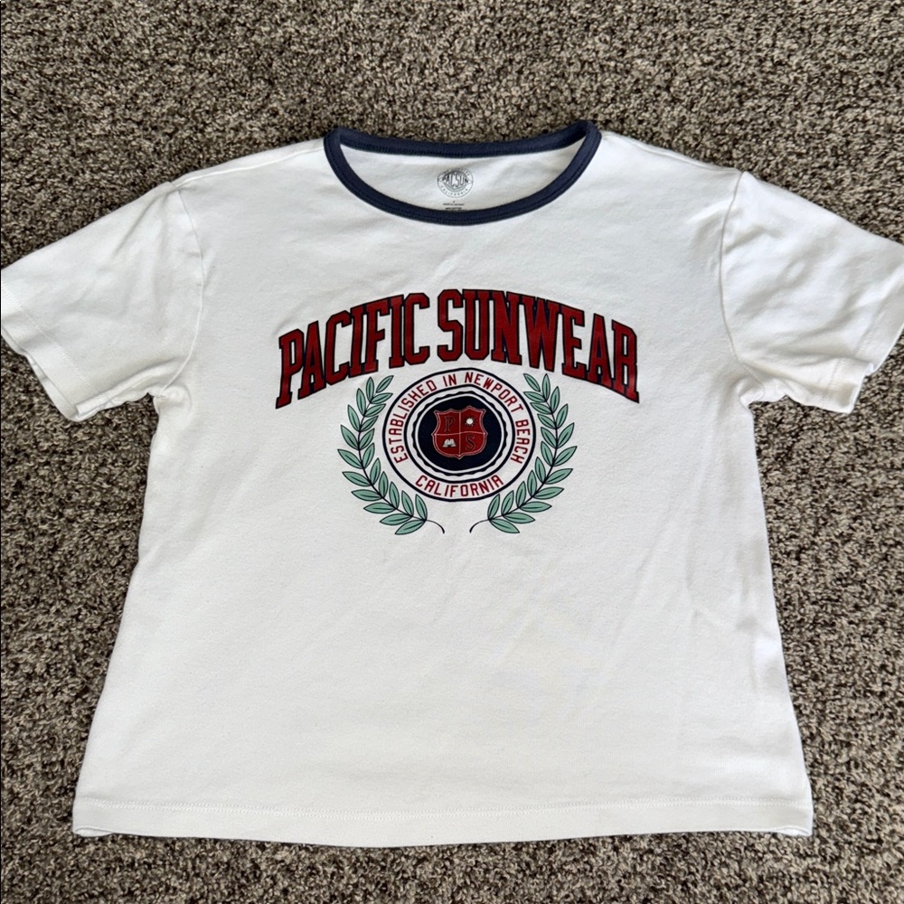 Pacific Sunwear White Tee with Red and Green Accents